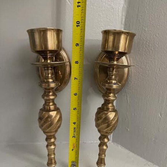 Pair of Vintage Gold Brass Wall Sconce  Candle Holder, Taper Candle Wall Decor - Picture 10 of 14